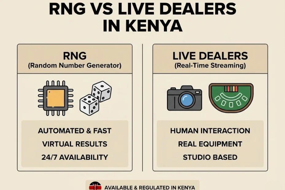 Select RNG vs live dealers in Kenya — fairness & testing comparison RNG vs live dealers in Kenya main pic